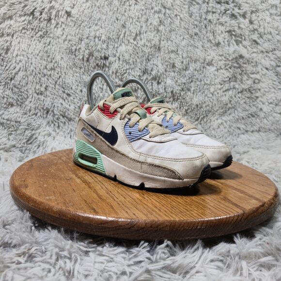 Nike Other - Nike Air Max 90 LTR Kids Size 1Y Leather Low Lace Up White/Multi-Color Sneakers